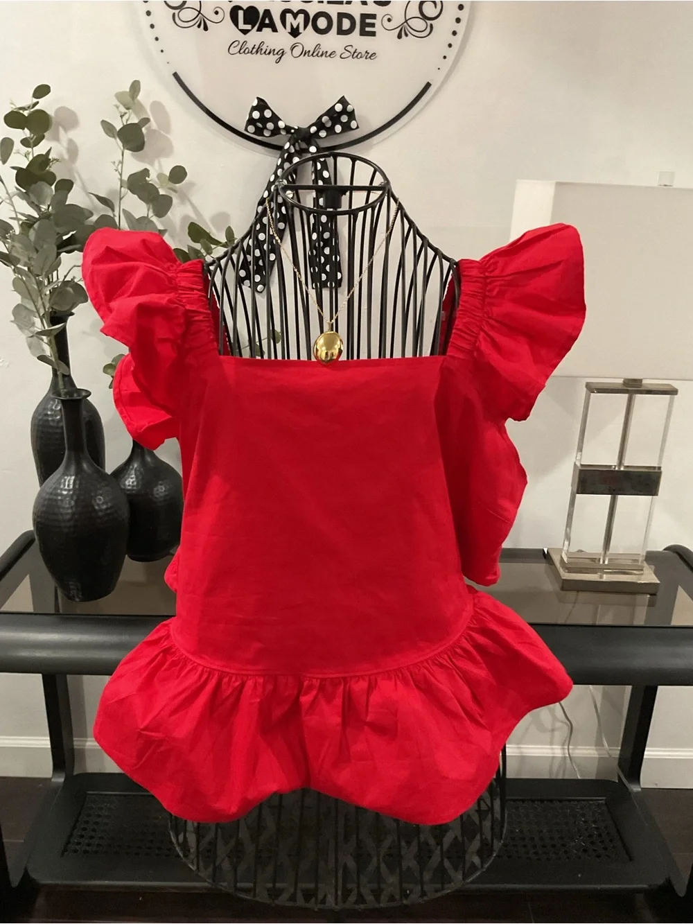 Red Ruffle Sleeve Top - Picture 2 of 6